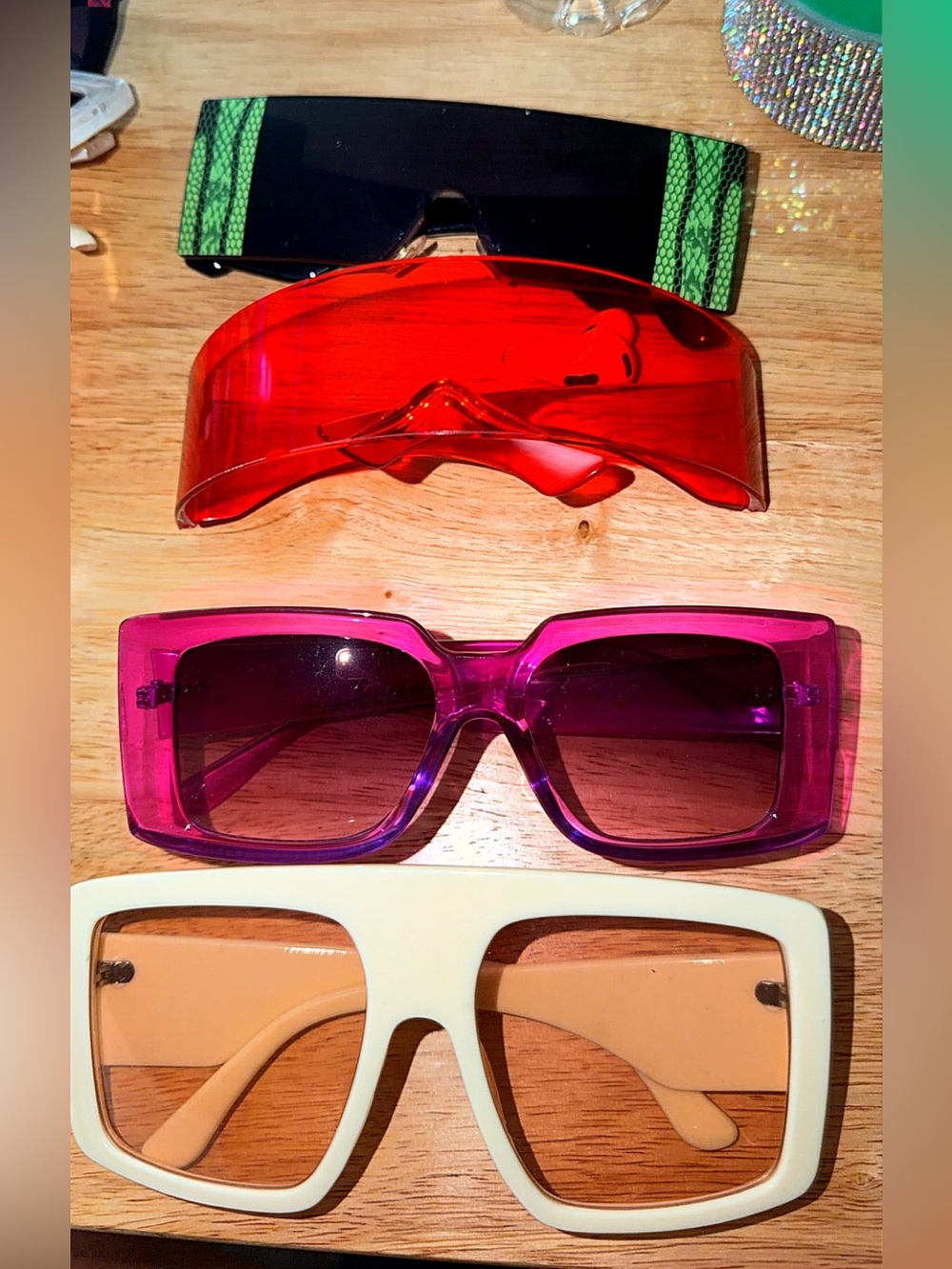 Bold Colored Fashion Sunglasses Bundle - Pink, Red, Black, Cream